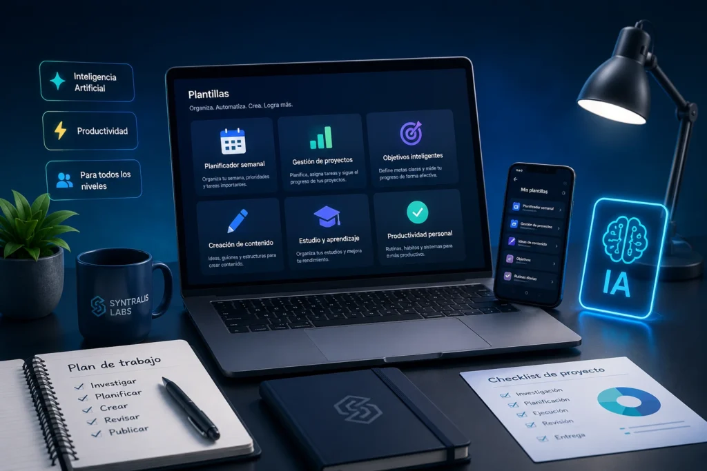 Plantillas de inteligencia artificial y productividad para organizar tareas y proyectos